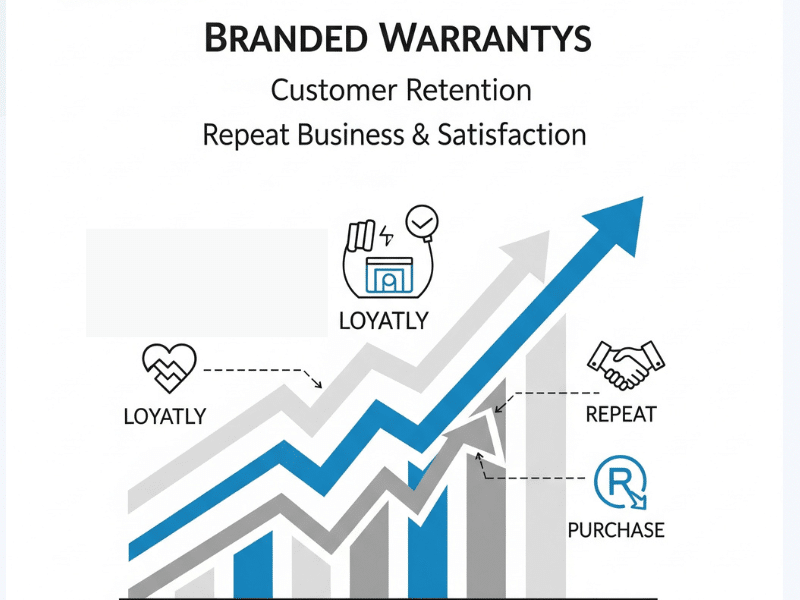 Visual chart showing increased customer retention, loyalty, and repeat business driven by branded warranty programs.