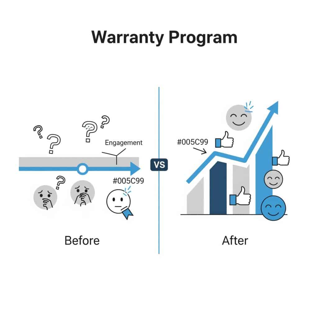 Comparison of warranty program engagement before and after applying behavioral economics strategies.